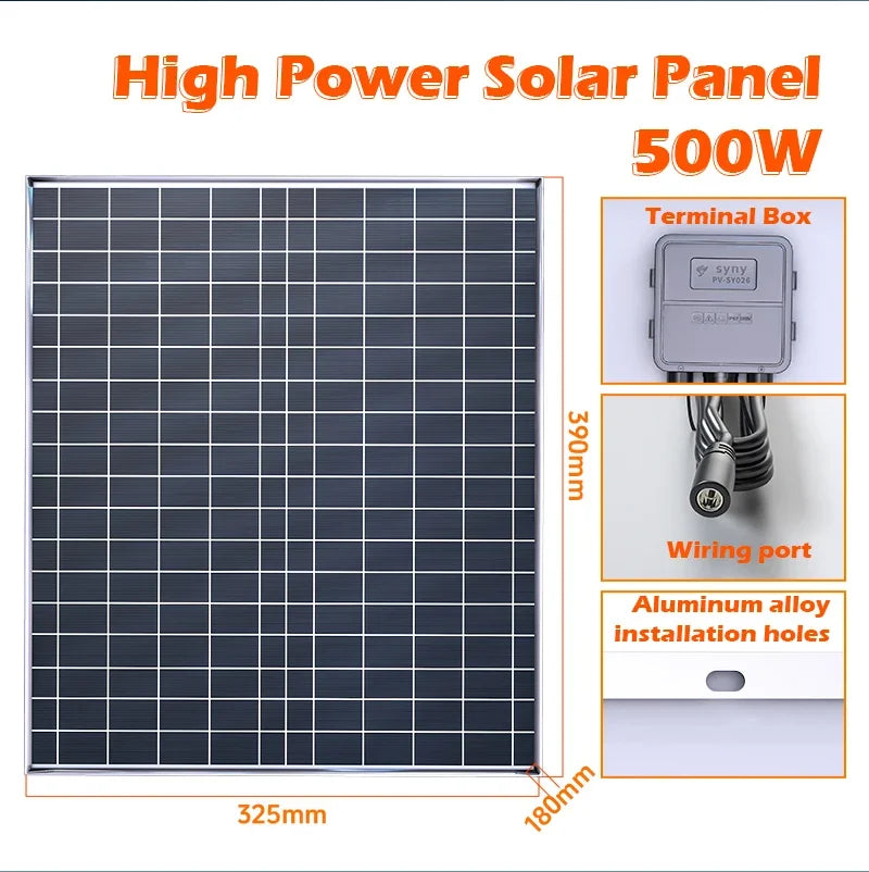 500W 12V Solar Panel Household Photovoltaic System with Controller,High‑Efficiency Solar Cell for Home,Camping,Vehicle &Boat Use