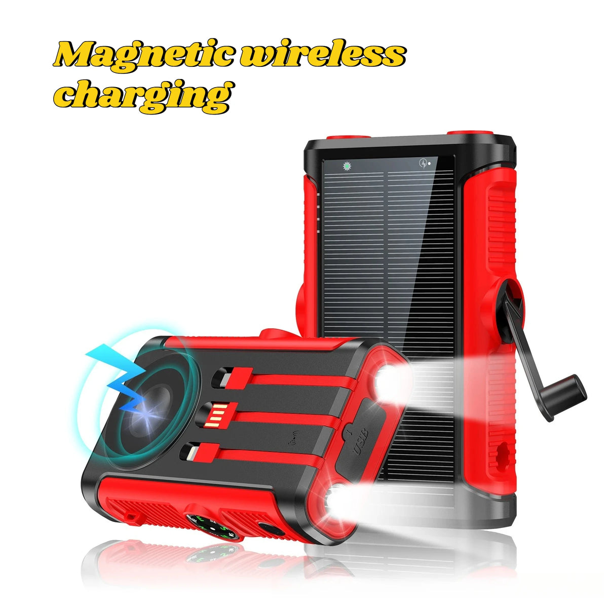 2025 NEW Solar Power Bank 20000mAh 22.5W Magnetic Wireless Powerbank Hand Crank with Cable Portable Charger for Outdoor Camping