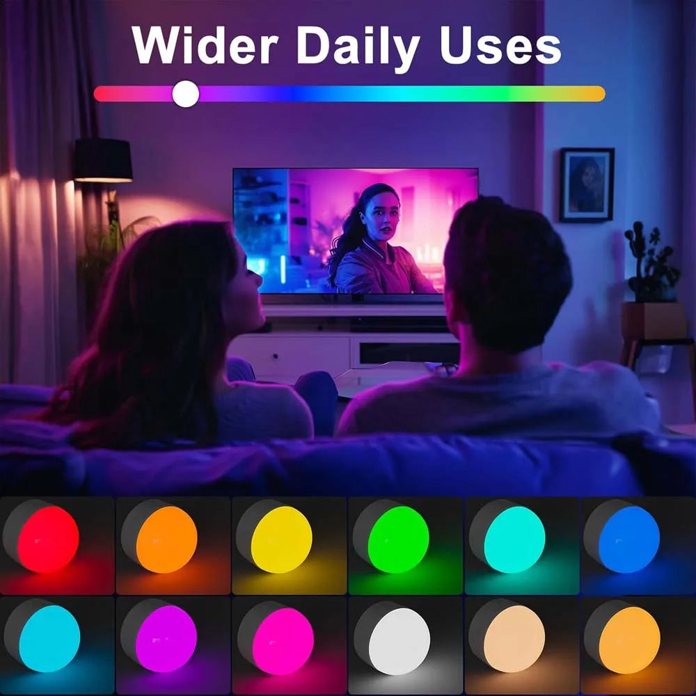 Rechargeable LED Bulb w/Remote, 3 Color Temps, 4 RGB Modes, Dimmable Light, USB - C, Suitable for Indoor/Table/Night Light