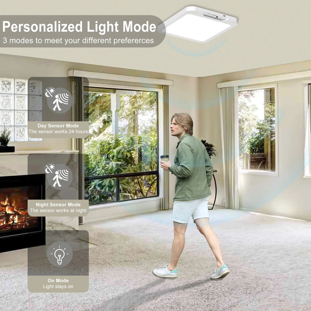 Rechargeable Battery Operated Ceiling Light, Motion Sensor Light Indoor Wireless Shower Lamp & Remote 3000K 4500K 6500K for Room