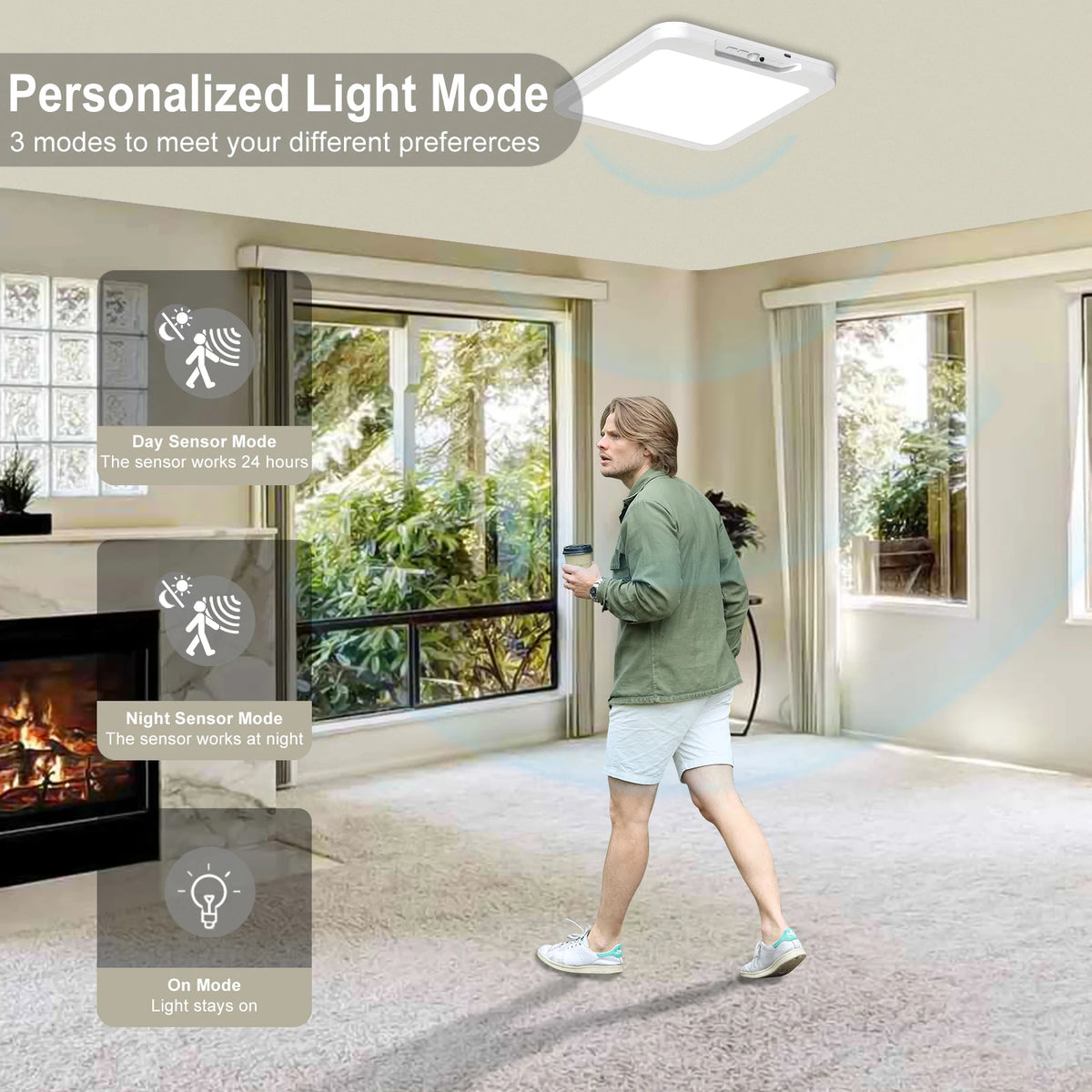 Rechargeable Battery Operated Ceiling Light, Motion Sensor Light Indoor Wireless Shower Lamp & Remote 3000K 4500K 6500K for Room