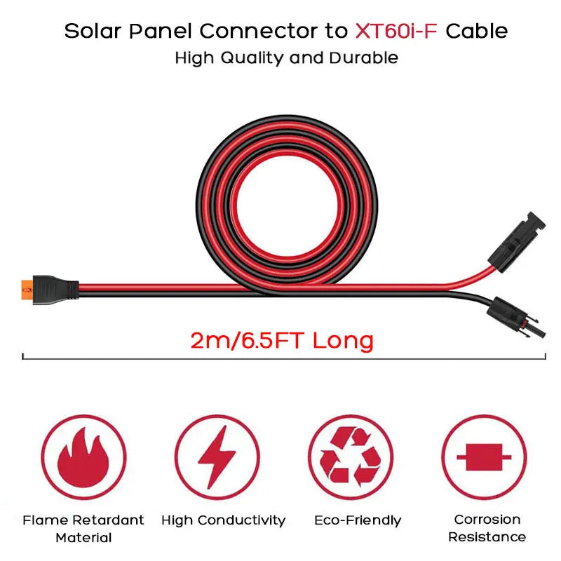 2m/6.5FT Solar Panel to XT60i-F Cable for EcoFlow Delta 2/2 Max/Pro/Pro 3/3 Plus River 2/2Pro/2 Max/3/3 Plus Power Stations.