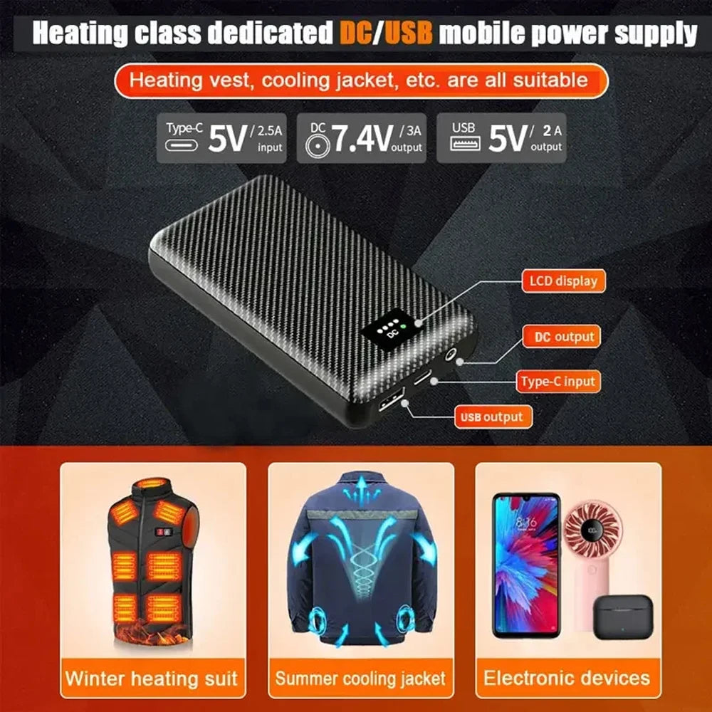 Portable Mobile External Spare Battery 30000mAh or 40000mAh DC Power Bank 5V 12V Vest Cooling Fan Outdoor PowerBank Batteries