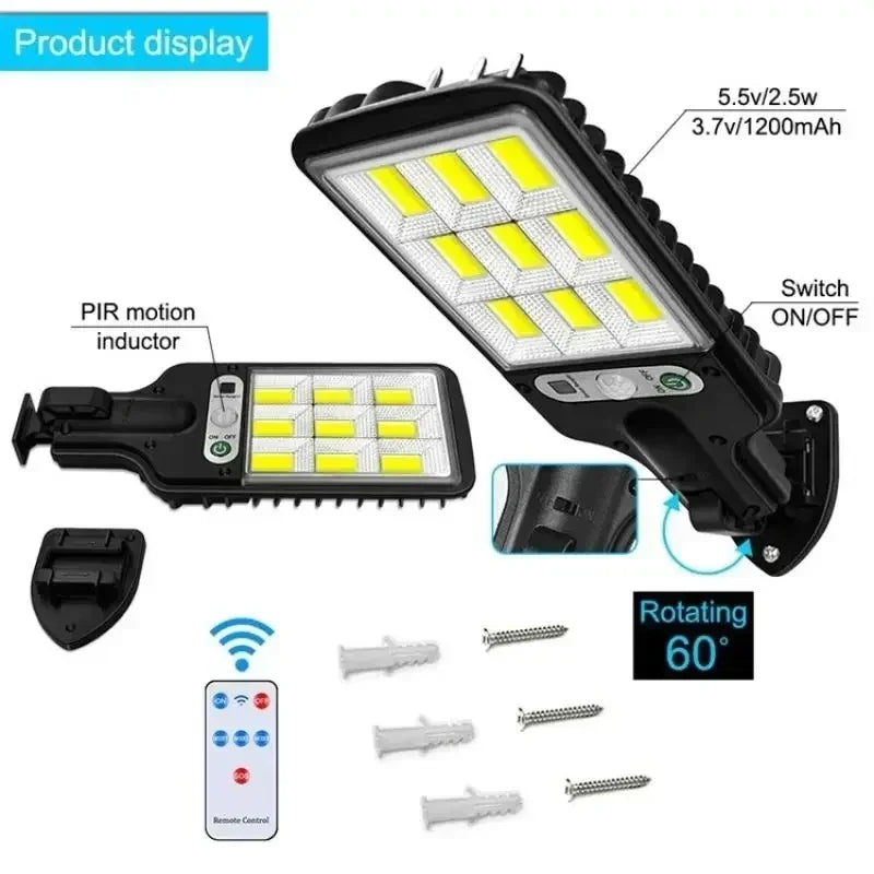 Solar Street Lights Outdoor 108COB LED Solar Wall Lamp With 3 Lighting Mode Motion Sensor Security for Garden Patio Path Yard