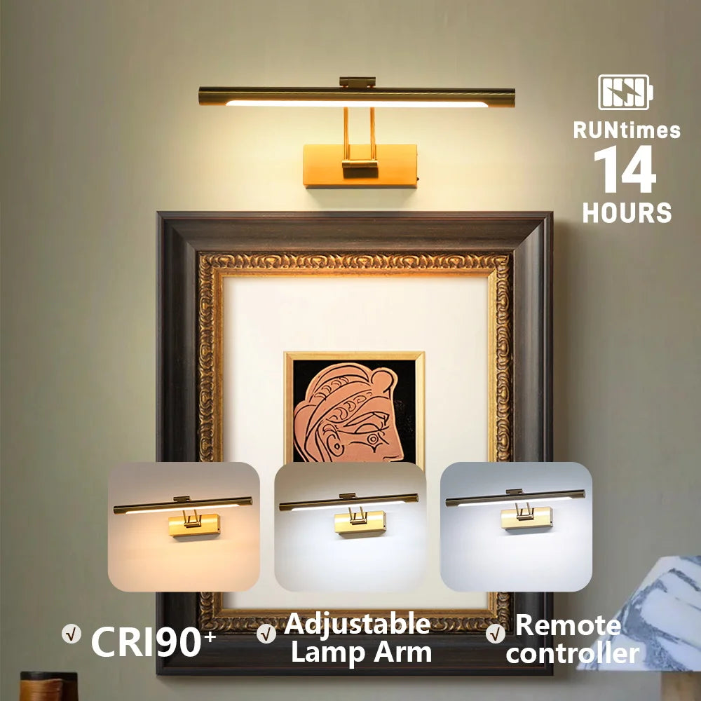 LED Wall Lights Indoor Rechargeable No Drill Wall Light Sconces Wireless Battery Operated Dimming Modern Wall Lamp Gold 40cm