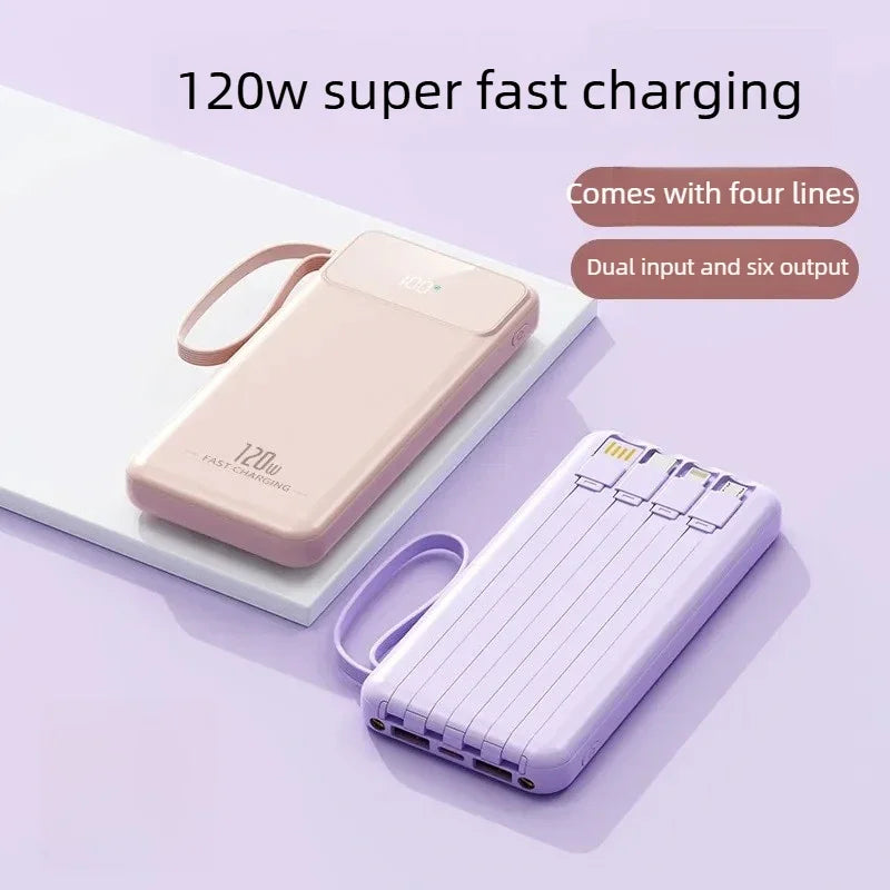 Power Bank 20000mAh 5V Portable Charger with Built-in Charging Cable for Universal Devices Travel Emergency Backup