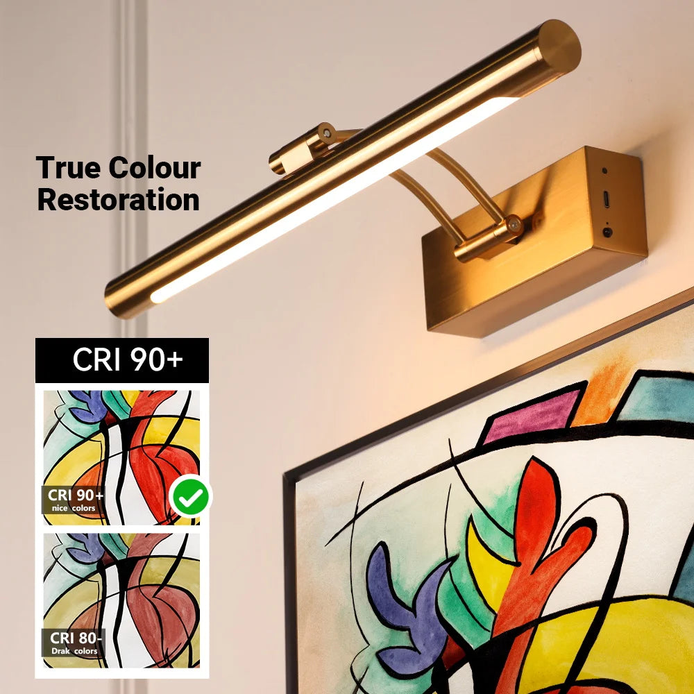 LED Wall Lights Indoor Rechargeable No Drill Wall Light Sconces Wireless Battery Operated Dimming Modern Wall Lamp Gold 40cm