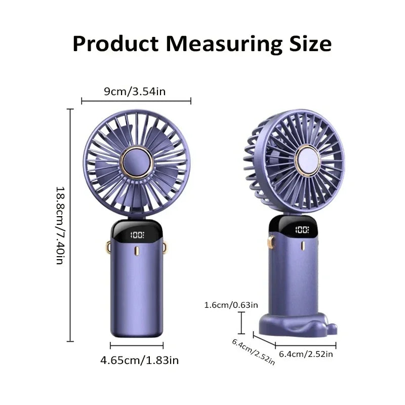 Portable Handheld Mini Fan Foldable Neck Hanging Fans 5 Speed USB Rechargeable Fan with Phone Stand and Display Screen 1800mAh