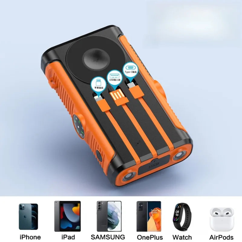 2025 NEW Solar Power Bank 20000mAh 22.5W Magnetic Wireless Powerbank Hand Crank with Cable Portable Charger for Outdoor Camping