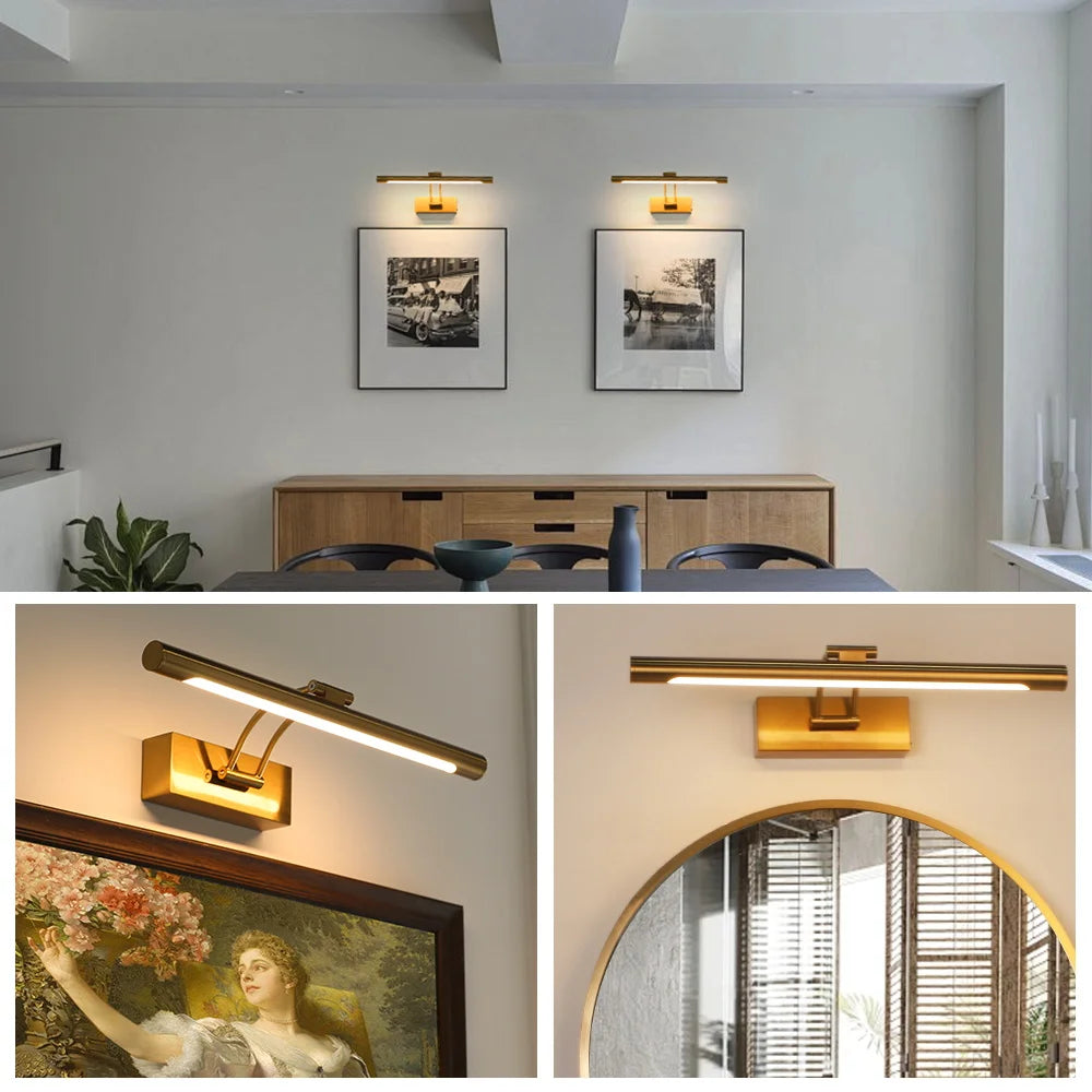 LED Wall Lights Indoor Rechargeable No Drill Wall Light Sconces Wireless Battery Operated Dimming Modern Wall Lamp Gold 40cm