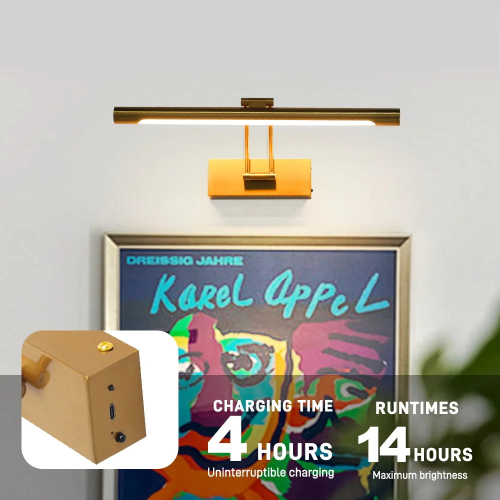 LED Wall Lights Indoor Rechargeable No Drill Wall Light Sconces Wireless Battery Operated Dimming Modern Wall Lamp Gold 40cm