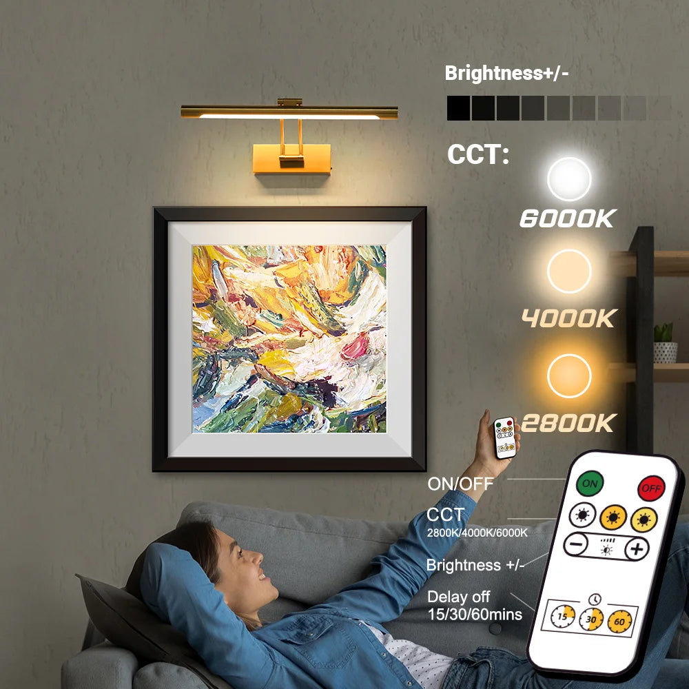 LED Wall Lights Indoor Rechargeable No Drill Wall Light Sconces Wireless Battery Operated Dimming Modern Wall Lamp Gold 40cm