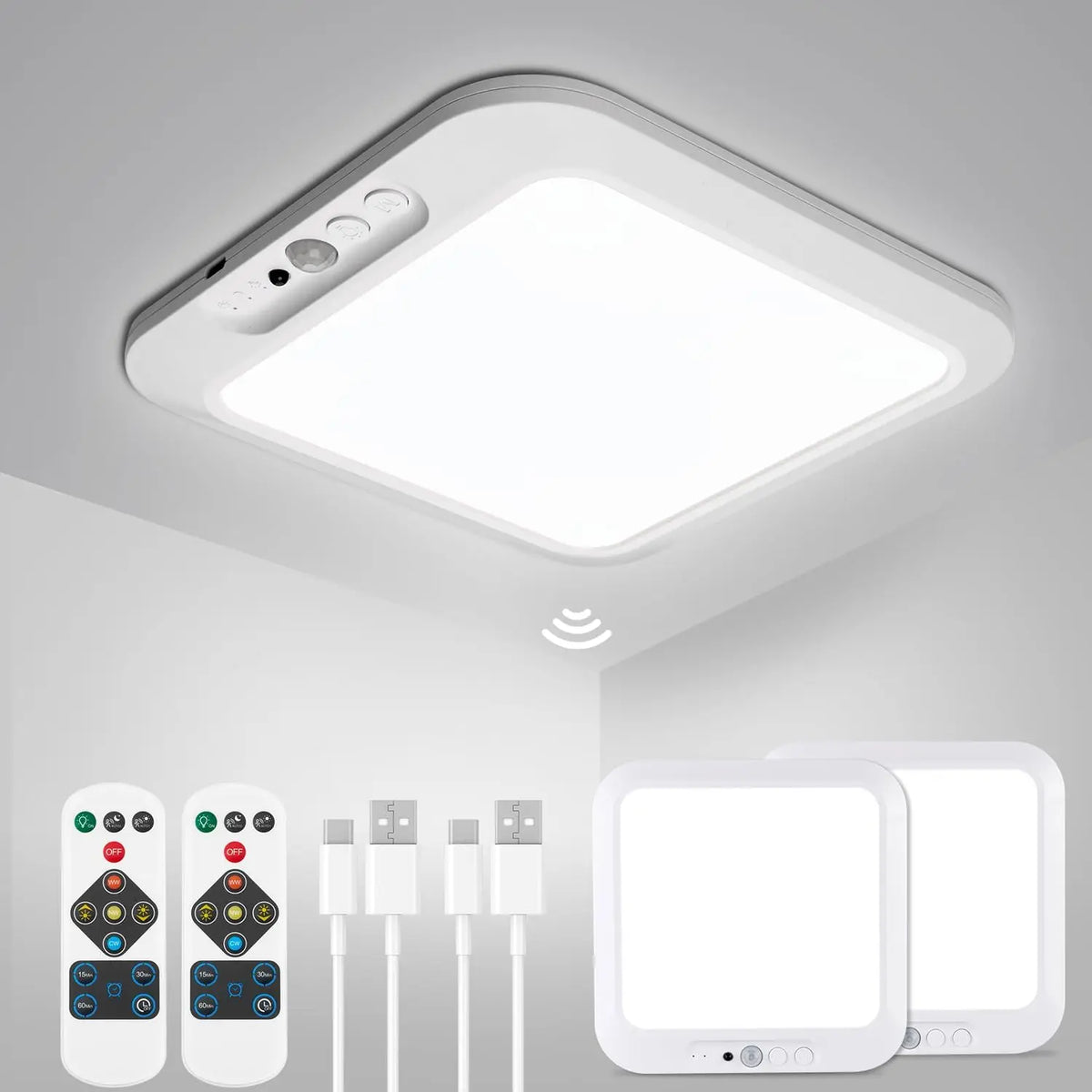 Rechargeable Battery Operated Ceiling Light, Motion Sensor Light Indoor Wireless Shower Lamp & Remote 3000K 4500K 6500K for Room