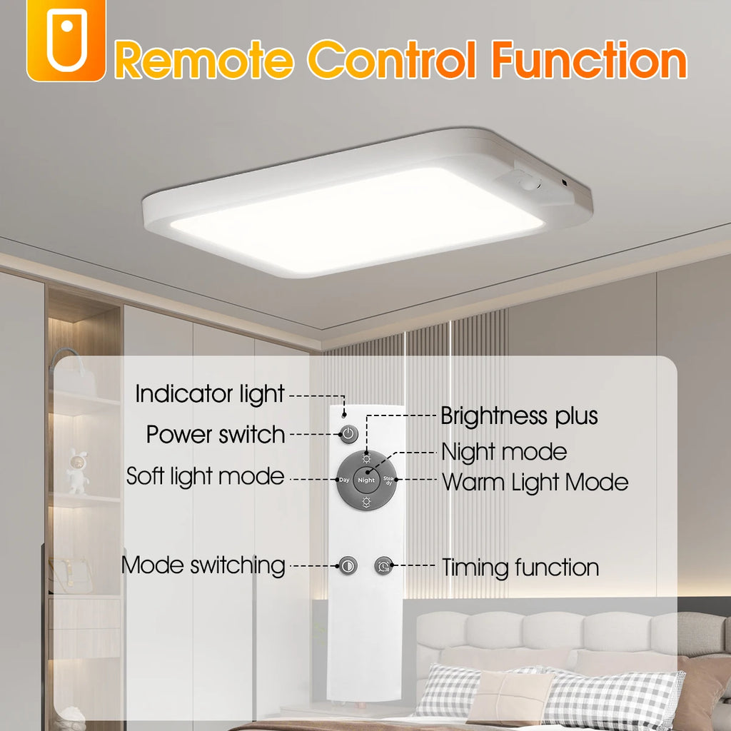 Rechargeable Battery Operated Ceiling Light, Motion Sensor Light Indoor Wireless Shower Lamp & Remote 3000K 4500K 6500K for Room