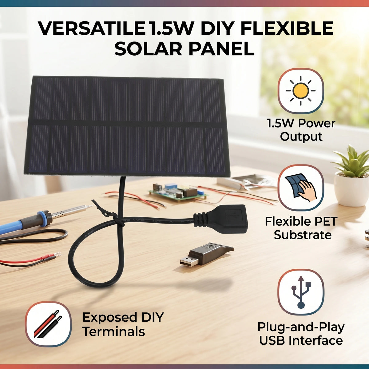1.5W 5V Solar Panel Monocrystalline Silicon DIY Solar Panels Flexible Mini Solar Panel USB Output Interface 138 X 82mm