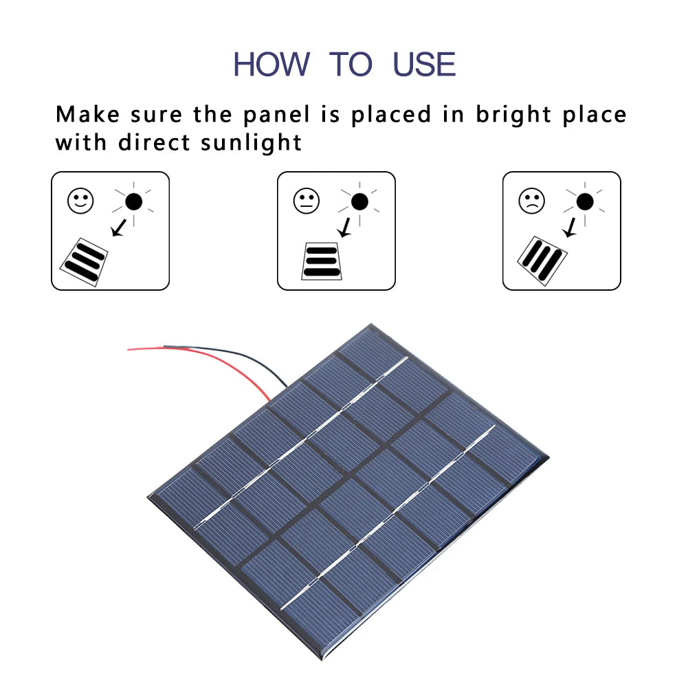 2W 6V Solar Panel High Efficiency Solar Charger Panel Portable Solar Panel for Low Power Electrical Appliances