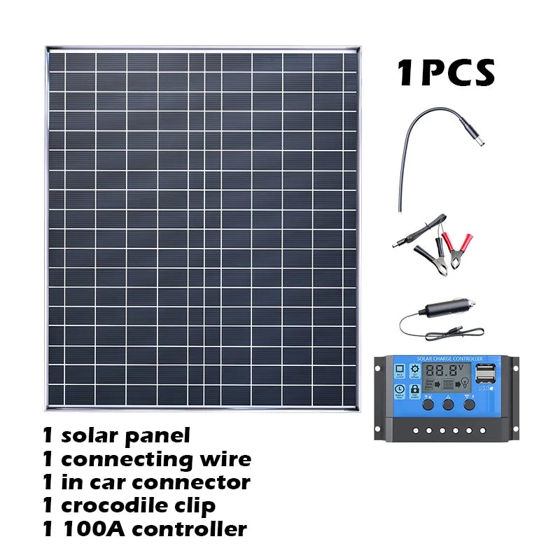 500W 12V Solar Panel Household Photovoltaic System with Controller,High‑Efficiency Solar Cell for Home,Camping,Vehicle &Boat Use