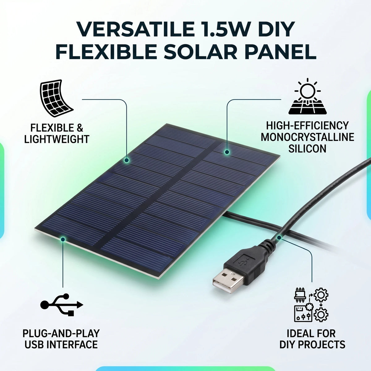 1.5W 5V Solar Panel Monocrystalline Silicon DIY Solar Panels Flexible Mini Solar Panel USB Output Interface 138 X 82mm