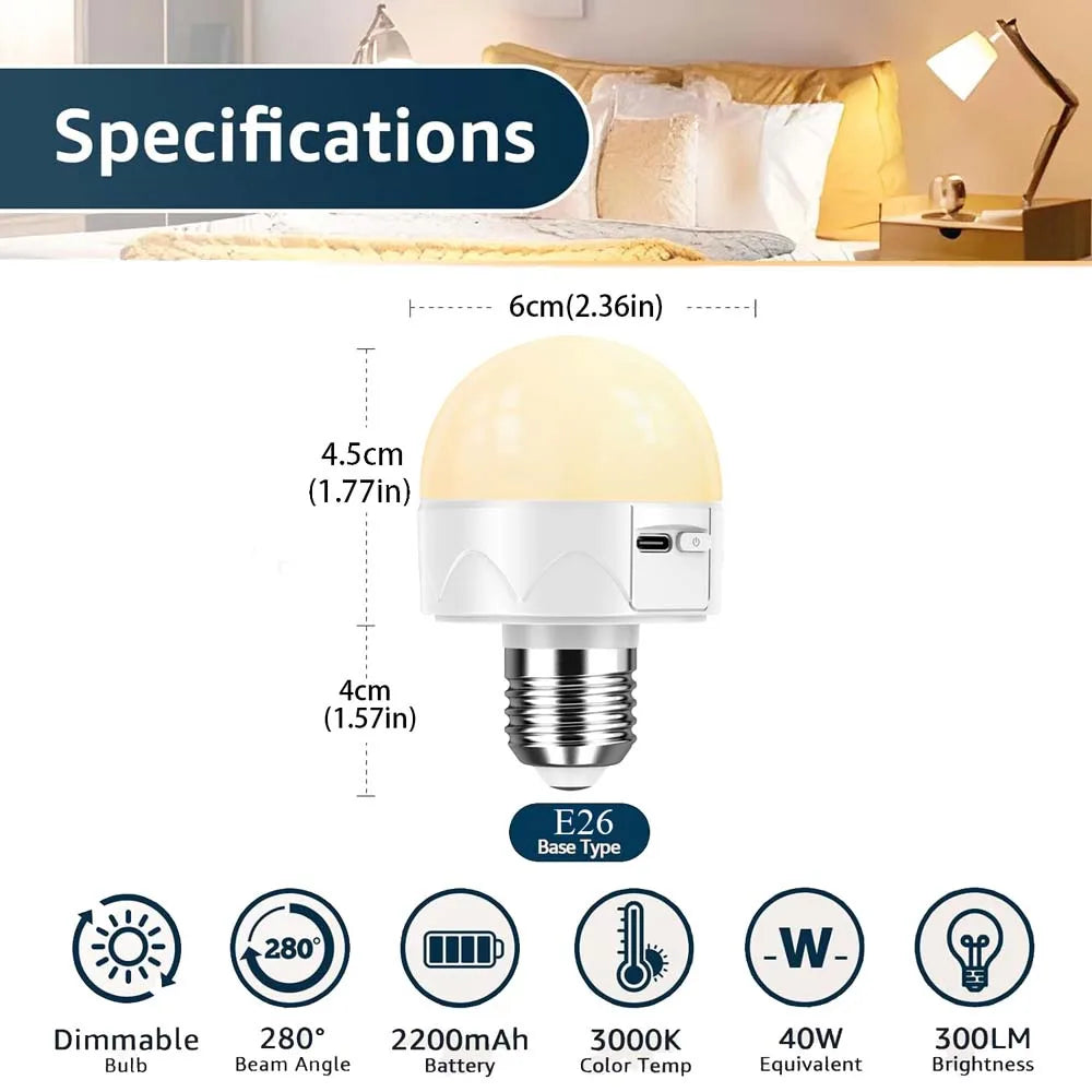 Rechargeable LED Bulb w/Remote, 3 Color Temps, 4 RGB Modes, Dimmable Light, USB - C, Suitable for Indoor/Table/Night Light