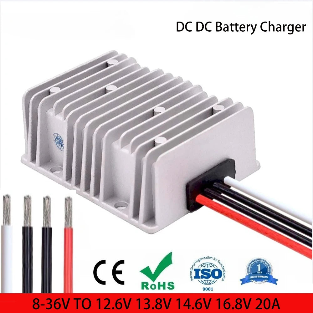 DC-DC Battery Charger 8-36V 12V 24V to DC 12.6V 13.8V 14.6V 16.8V 20A Constant Current for Lithium Lead-acid Batteries Lifepo4
