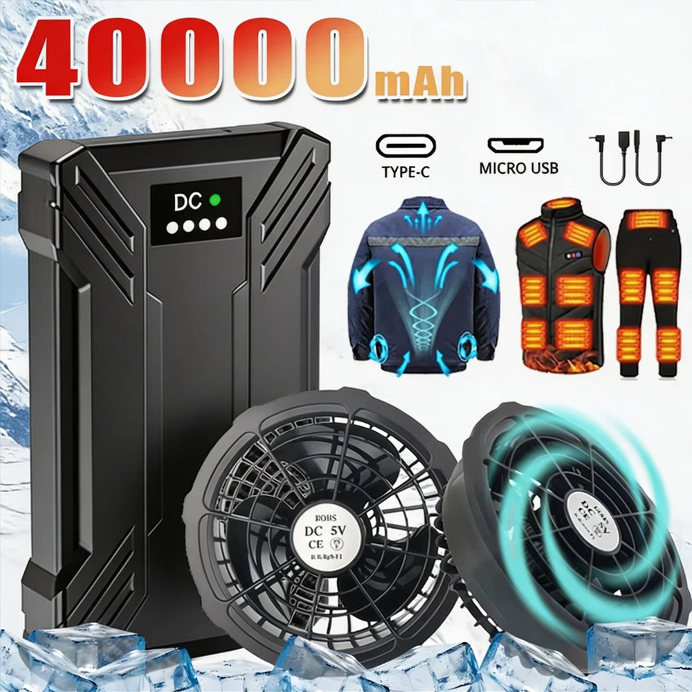 Portable Mobile External Spare Battery 30000mAh or 40000mAh DC Power Bank 5V 12V Vest Cooling Fan Outdoor PowerBank Batteries