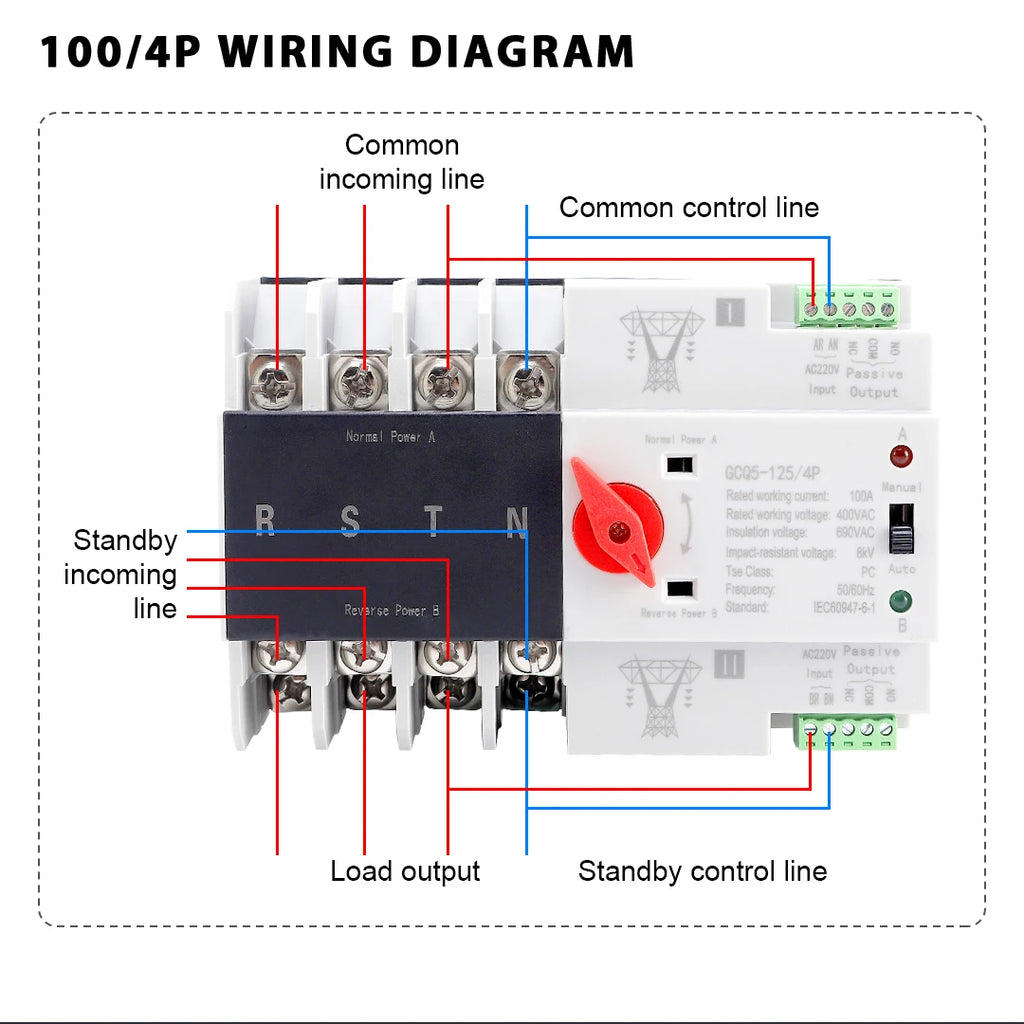 ATS Automatic Transfer Switch Backup Power 2P 4P AC 220V AC 110V Uninterrupted Dual Power Automatic Switching and Self Recovery