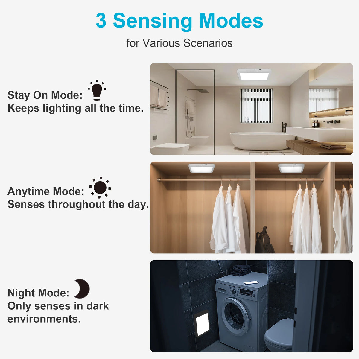 Rechargeable Battery Operated Ceiling Light, Motion Sensor Light Indoor Wireless Shower Lamp & Remote 3000K 4500K 6500K for Room