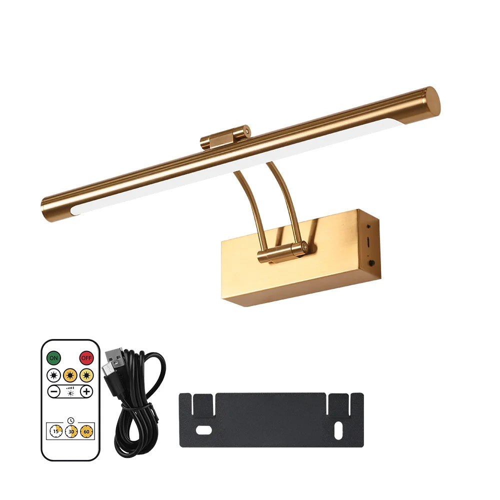 LED Wall Lights Indoor Rechargeable No Drill Wall Light Sconces Wireless Battery Operated Dimming Modern Wall Lamp Gold 40cm