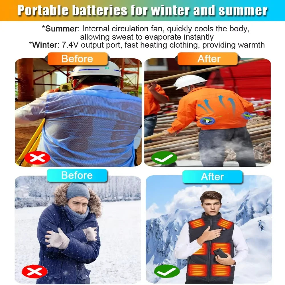 Portable Mobile External Spare Battery 30000mAh or 40000mAh DC Power Bank 5V 12V Vest Cooling Fan Outdoor PowerBank Batteries