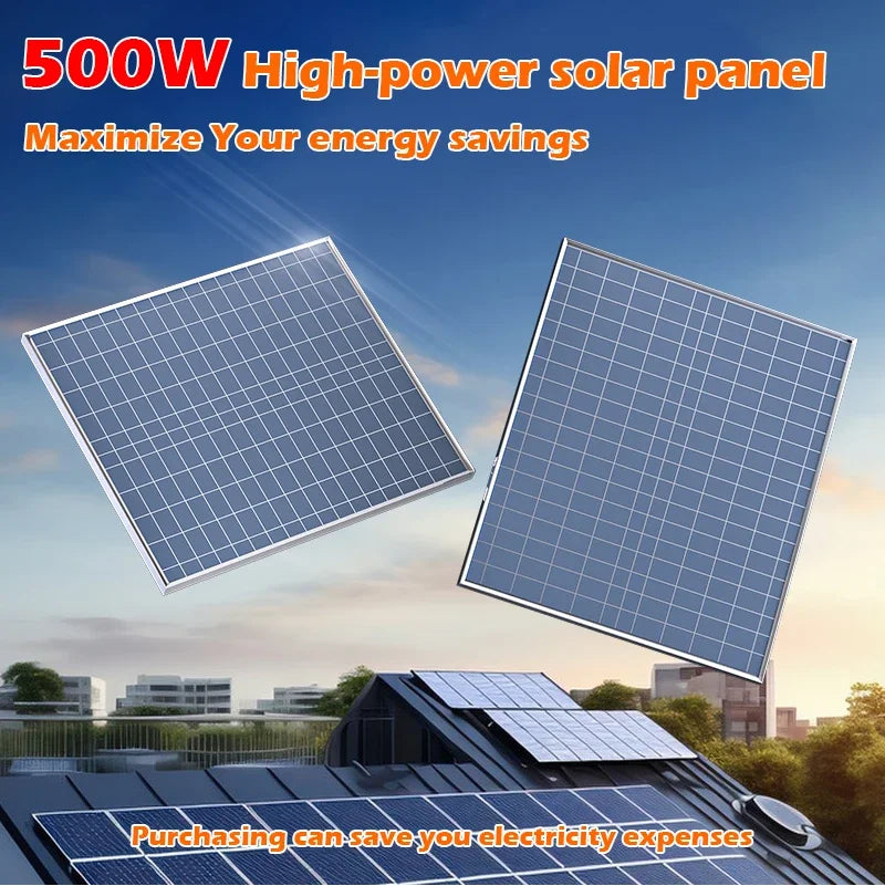 500W 12V Solar Panel Household Photovoltaic System with Controller,High‑Efficiency Solar Cell for Home,Camping,Vehicle &Boat Use