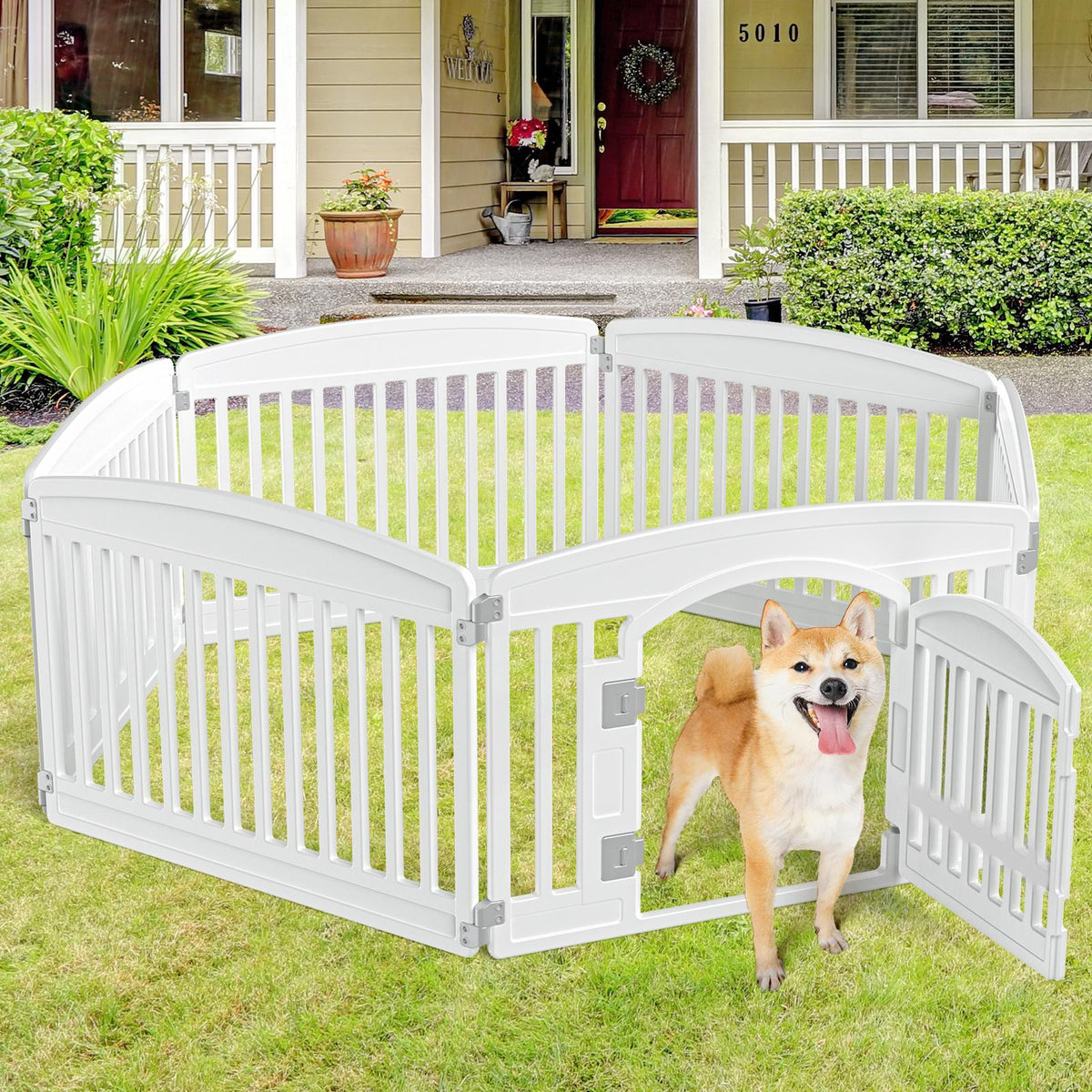 Corral plegable para perros blanco, 6 paneles