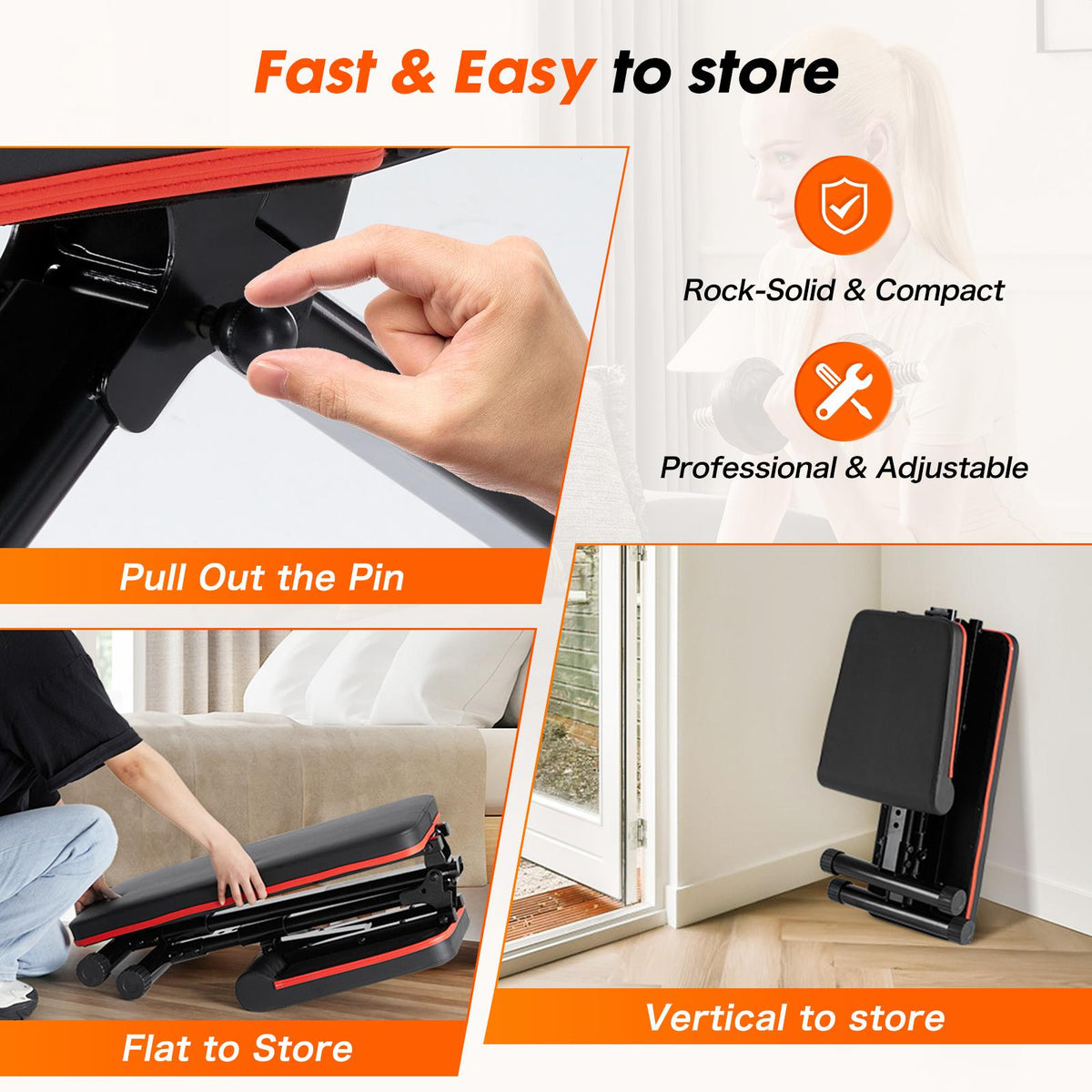 Banco de entrenamiento ajustable y plegable negro