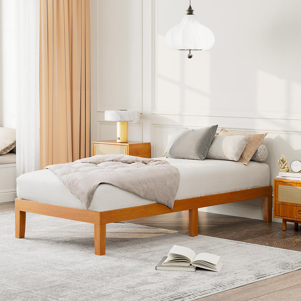 Base de cama de madera con láminas y sin cabecero — Twin
