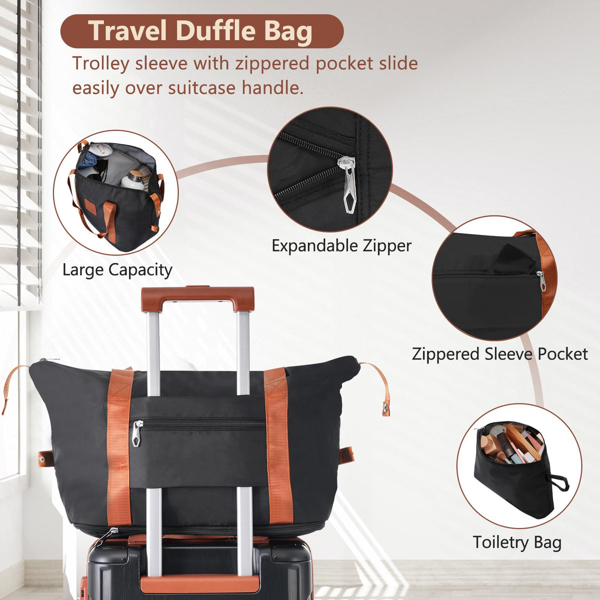 Conjunto de viaje: maleta de 20 pulgadas, bolso y neceser — negro