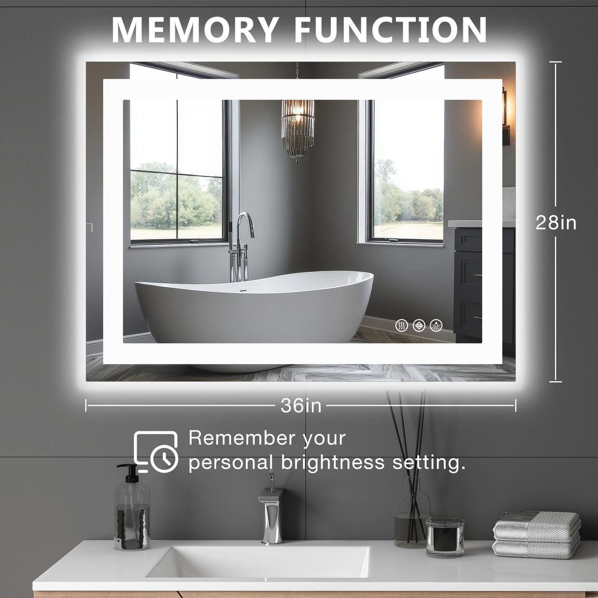 Espejo LED antivaho de 28 × 36 pulgadas
