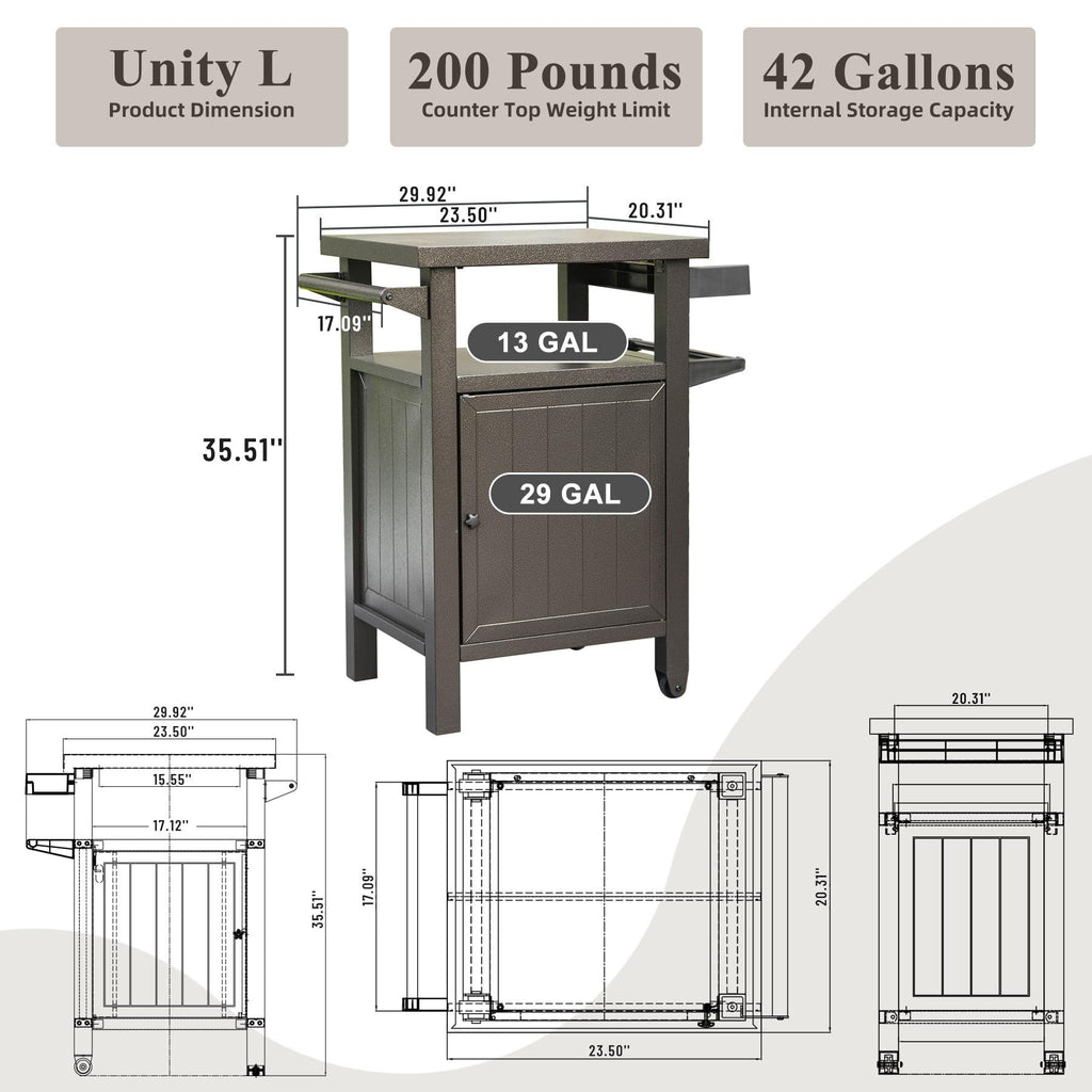 Gabinete exterior con ruedas de 42 galones — marrón