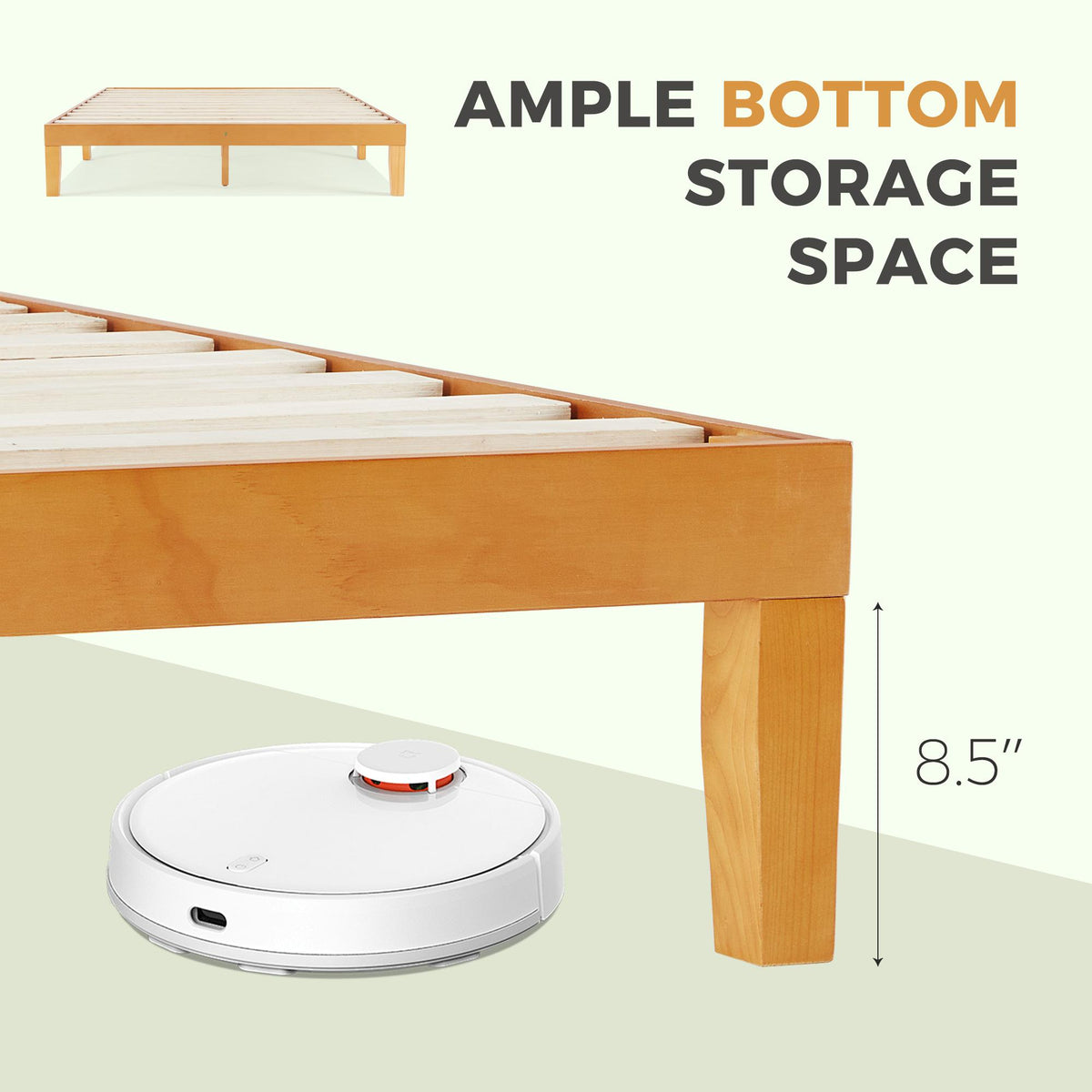 Base de cama de madera con láminas y sin cabecero — Queen