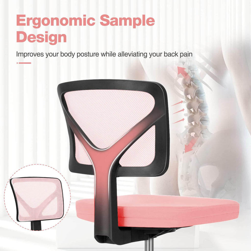 Silla de oficina de malla sin brazos — rosa