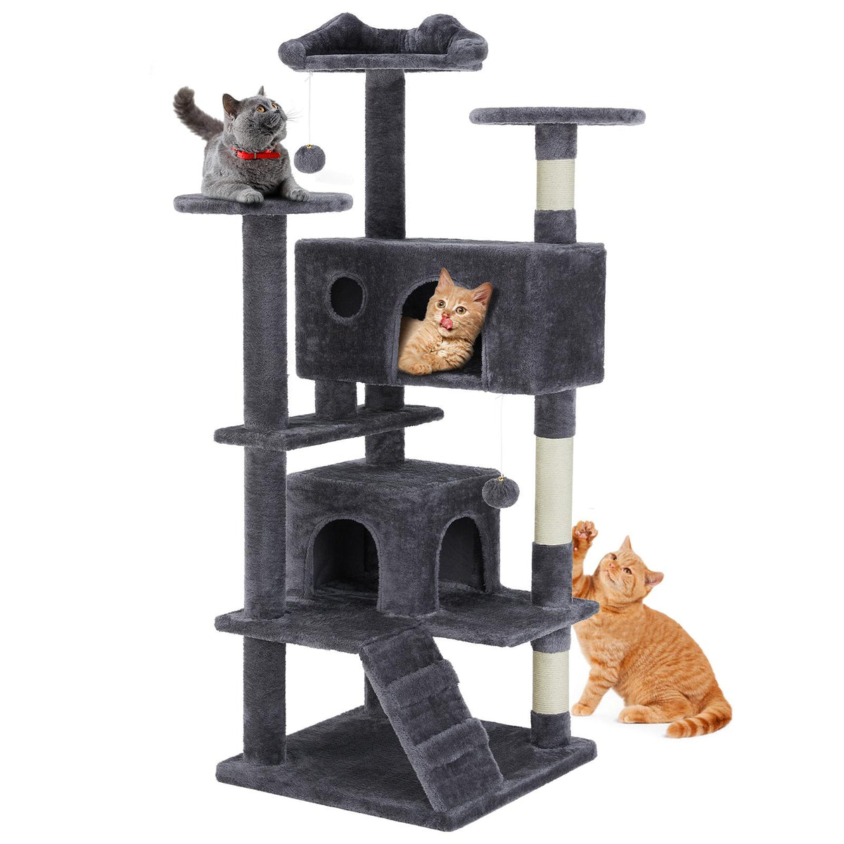 Árbol para gatos con casita, rascador y rampa — azul oscuro