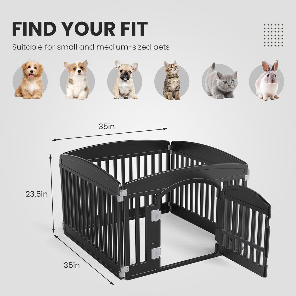 Corral plegable para perros negro, 4 paneles