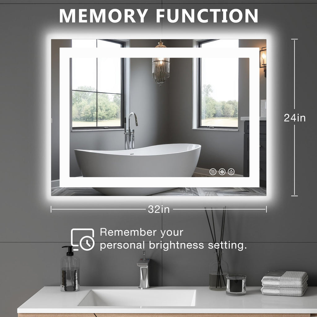 Espejo LED antivaho de 24 × 32 pulgadas