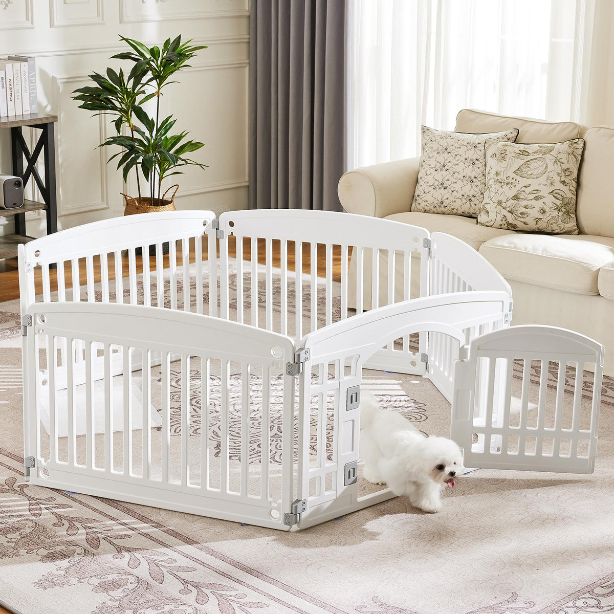 Corral plegable para perros blanco, 6 paneles